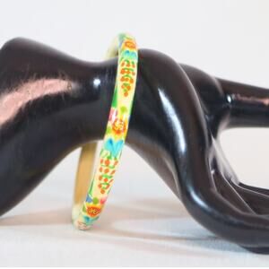 💎Tublular Bangle Bracelet Floral Painted Beige Wood?